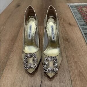 Manolo Blahnik Gold Crystal Embellished Heels